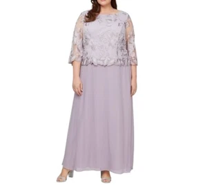 Alex Evenings Size 16W 3/4 Sleeve Aline Smokey Orchid Light Purple lace Dress - Picture 1 of 7