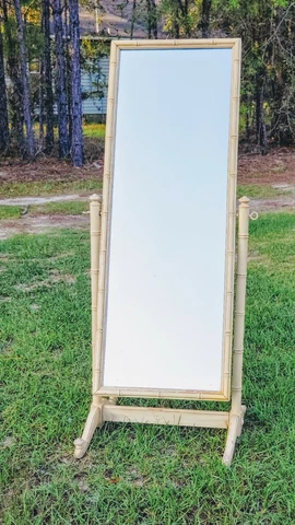 Vintage Henry Link Bali Hai Mirror. Faux Bamboo Freestanding Wood Pagoda Mirror Cover