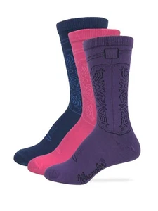 Wrangler Ladies Western Cowgirl Boot Crew Socks 3 Pair Pack - Picture 1 of 3