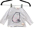Zara Baby Girls 9-12 Months Cat Graphic Long Sleeve Knit Shirt Blue Striped