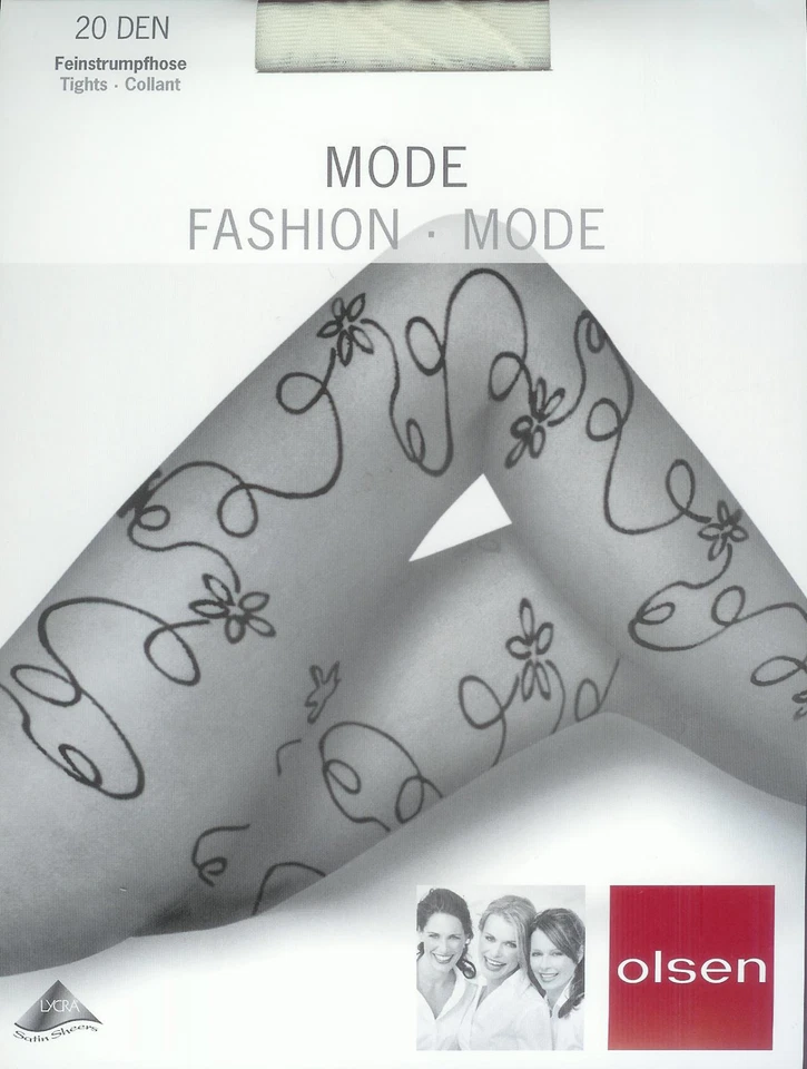 EDEL Strumpfhose transparent - 20den Ornamentmuster creme 38-40 *olsen*