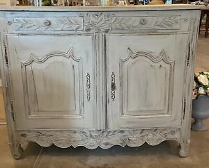Antique French Provincial Louis XV Sideboard Buffet-Light grey/blue 