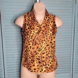 Selene Sport Button Up Collared Shirt Blouse ~ Sz L ~ Brown ~ Sleeveless - Picture 1 of 4