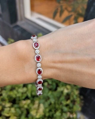 10.56 Ct Natural Ruby & Diamond Genuine Tennis Bracelet Solid 18K White Gold 7" - Image 1 of 4