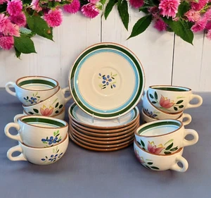 Vtg Stangl Pottery Country Garden Flat Cup & Saucer Set of 8 + 2 cups 18 pcs - Picture 1 of 7