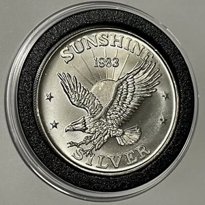 Moneta rara Sunshine American Eagle 1983 da collezione 1 oncia troy .999 argento fine rotonda - Foto 1 di 14