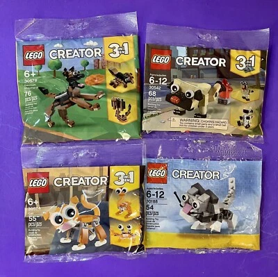 LEGO 4 Nuevo Juego Polybag: Pastor Alemán 30578, Pug 30542, Gato 30574, Gatito 30188 Foto 1 de 2