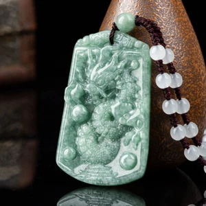 Natural Grade A Jade Jadeite Lucky Men Women Gift Palace Dragon Oblong Pendant - Picture 1 of 4