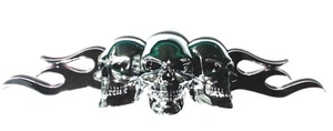1 Custom Chrome "Flaming Skull" Adhesive 3D Emblem - Hotrod Ratrod Hot Rat Rod - Picture 1 of 2