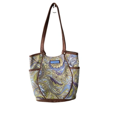 Bolso de Mano Longaberger Azul Verde Paisley Imitación Cuero Asas Usadas en Excelente Condición Foto 1 de 4