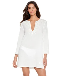 NEW LAUREN RALPH LAUREN WHITE COTTON EMBROIDERED TUNIC COVER DRESS SIZE XL $125 - Picture 1 of 2