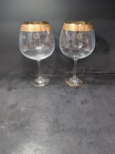 SC LINE Gold Encrusted Balloon Wine Glasses, Oversized Vintage Pair, Italy - Picture 1 of 9