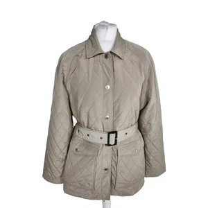 ew London fog women quilted lightweight beige jacket size M belted elegant - Picture 1 of 6