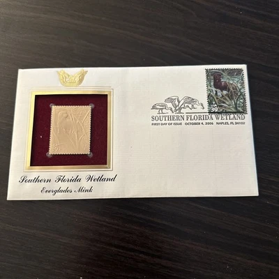 22kt Gold Replica Stamp First Day Of Issue 2004 Everglades Mink - Image 1 of 3