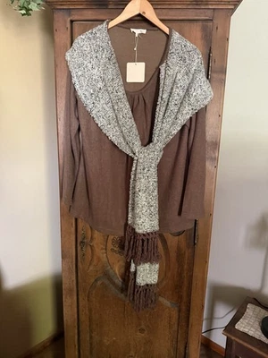 Nuevo con etiquetas Ryu by Anthropologie Mujer’s L Marrón Pullover Suéter Cuello Adjuntar Bufanda Foto 1 de 4