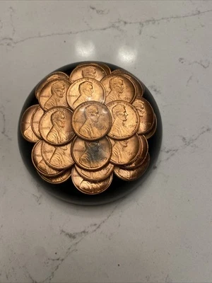 Vintage 1975 Floating Penny Paperweight Copper Coin Dome Resin Acrylic Lucite - Image 1 of 4