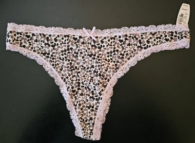 NWT VICTORIA'S SECRET VTG 2010 Cotton Modal Lace Animal Print Pink Thong Panty L - Image 1 of 4