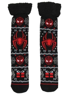 Marvel Comics Spider-Man Men's Ugly Christmas Sweater Knit Fuzzy Slipper Socks - Picture 1 of 4