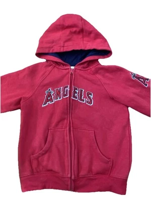Majestic MLB *Los Angeles Angels* Embroidered Red Full Zip Hooded Jacket Kid 5/6 - Image 1 of 4