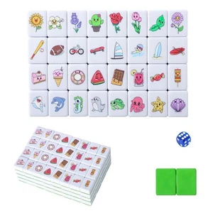 4 Players Mahjong Block Set, 128 Green Tiles(1.18”) with 4 Different Patterns... - Picture 1 of 7