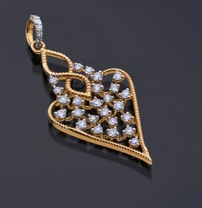 14K Yellow Gold Diamonds Pendant Charm 31x15mm - Picture 1 of 2