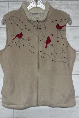 Жилет женский Croft & Barrow PM средний флисовый кардинал птицы вышитый зимний - Изображение 1 из 4