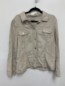 J Jill Linen Utility Jacket Women Large Beige Button Front Casual Shirt Jacket - Picture 1 of 4