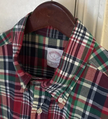 New Brooks Brothers Green Red Plaid Dress Shirt L 16.5 X 34 India Made - Image 1 of 3