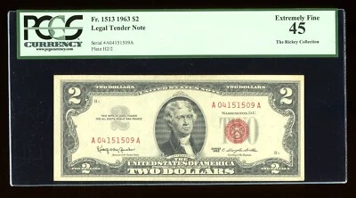 DBR 1963 $2 Legal Fr. 1513 PCGS 45 Serial A04151509A - Image 1 of 2