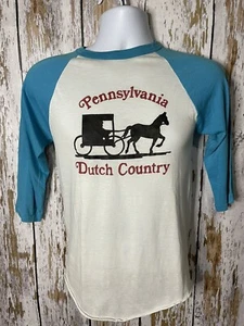 Vintage Pennsylvania Dutch Country Raglan 3/4 Arm Türkis T-Shirt Gr. M - Bild 1 von 15