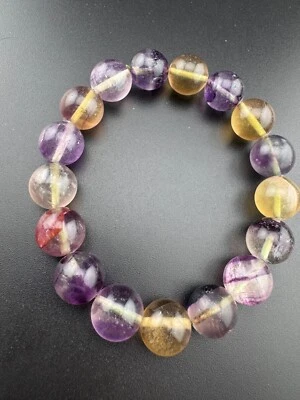 Natural Fluorite Bracelet, 12mm Round Beads, Stretchable Design Healing Gemstone - Image 1 of 4
