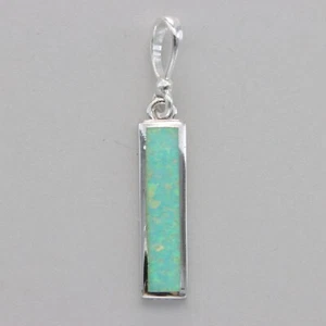 Green FIRE OPAL Rectangle / Square Pendant  - 925 STERLING SILVER - Rhodium #44e - Picture 1 of 8