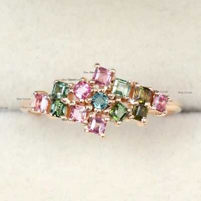 Pink Green Tourmaline Gemstone Ring Solid 14k Yellow Gold Handmade Fine Jewelry - Image 1 of 3