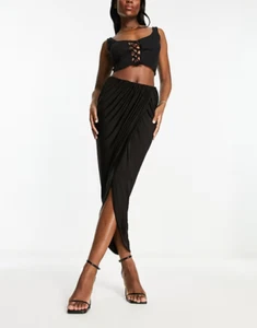 All Saints Sz 0 Womens Aurelia Draped Skirt Black Asymmetric Wrap NEW! - Picture 1 of 10