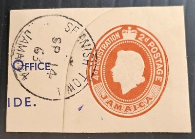 Jamaica 1963 sello 2D preimpreso en pieza CD Ciudad Española Foto 1 de 2