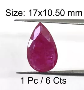 6 Ct Luster Ruby-Pear Shape-Size 17x10.50 mm-Cut Faceted-July Birthstone-5856 - Picture 1 of 3