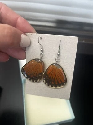 Pendientes de ala de mariposa hechos a mano reales-gota recubierta de resina/joyería de mariposa colgante Foto 1 de 3