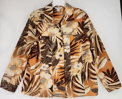 Allison Daley Jacket Womens 18 Orange Brown Floral Hawaiian Grannycore Button up - Image 1 of 4