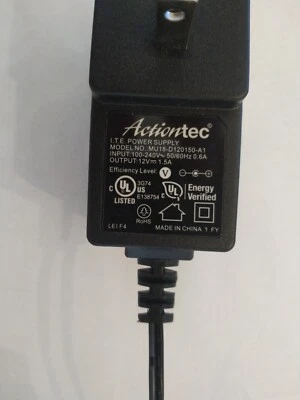 Actiontec MU18-D120150-A1, INPUT 100-240VAC, OUTPUT 12VDC 1.5A - Image 1 of 3
