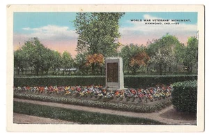 WORLD WAR VETERANS' MONUMENT Hammond Indiana Postcard IN Fine Grade Linen - Picture 1 of 2
