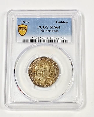 1957- Netherlands 1 Gulden Silver Coin PCGS MS64 - Image 1 of 4