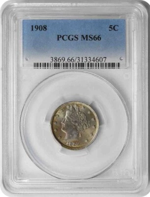 Liberty Nickel MS66 1908 PCGS Foto 1 de 4
