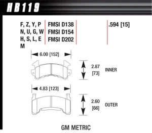 HAWK PERFORMACE BRAKE PADS GM FULL SIZE CALIPER 9012 COMPOUND HAWHB119E.594 - Picture 1 of 2