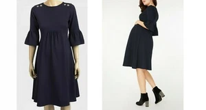 VESTIDO DOROTHY PERKINS AZUL OJAL MATERNIDAD PATINADORA EMPIRE SMOCK MANGA FLAUTA - Imagen 1 de 6