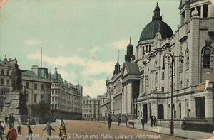 Postcard Scotland Aberdeen Theatre Church and Public Library Vintage - Foto 1 di 2