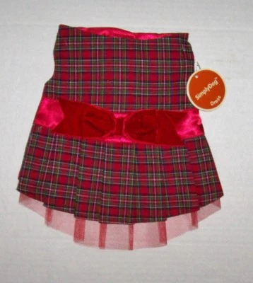 Red Plaid Christmas Holiday Dog Dress velvet bow Simply Dog Small NWT - Image 1 of 2