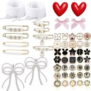 Shoe Charms for Sneakers Women, 51PCS Contain Pearl Lace Bow DIY Decorations Cha - Picture 1 of 12
