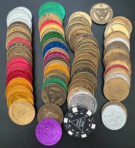 94 Mixed Lot of Alcoholics Anonymous AA Recovery Token Coin Chip Years Months - Picture 1 of 9