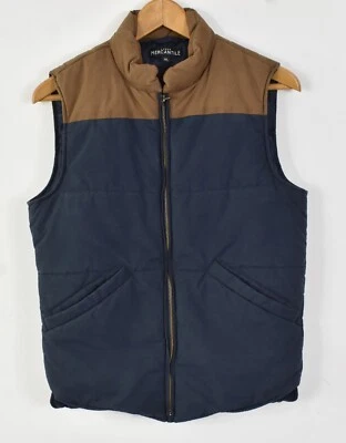 J. CREW MERCANTILE Navy & Brown Zip-Front Washable Puffer Vest Men's XS - Image 1 of 3