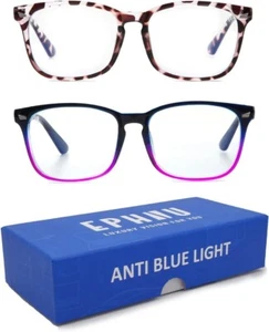 Blue Light Blocking Glasses 2 Pack Non Prescription - Gradient Purple & Leopard - Picture 1 of 6
